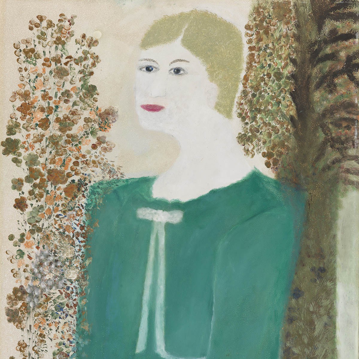 Målning som föreställer en kvinna klädd i grönt.