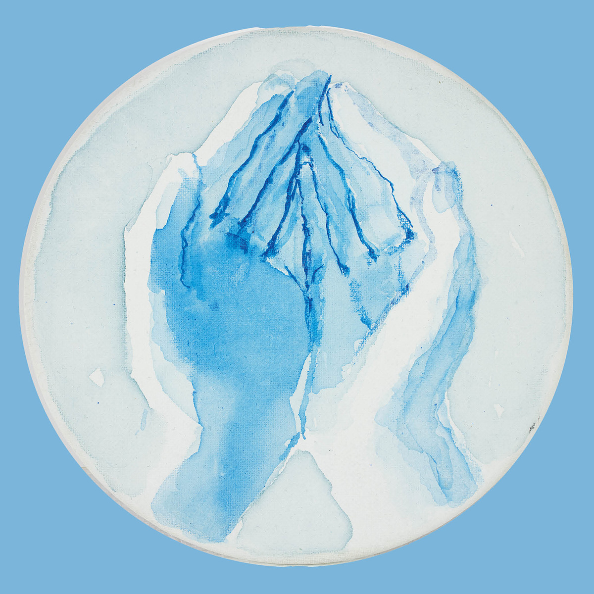 Skissade händer mot ljusblå bakgrund som bildar en båtform